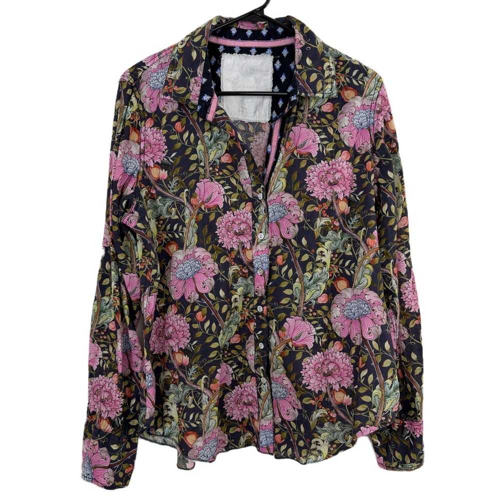 Cino Shirt Womens X-Large Pink Navy Floral Print Button Front Long Sleeve